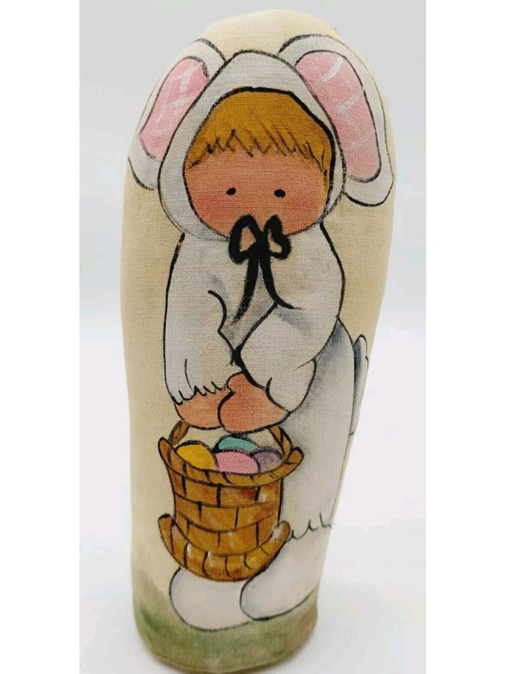 Easter Decor Hand Painted Child Stuffed Figurine 1991 Signed Mary Jane